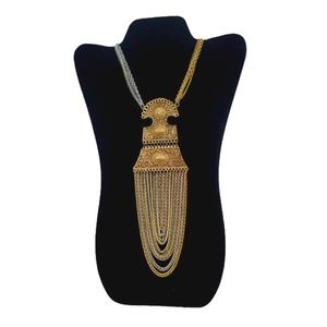 Vtg 70s Goldette Antique Gold & Silver Tone Pendant Necklace